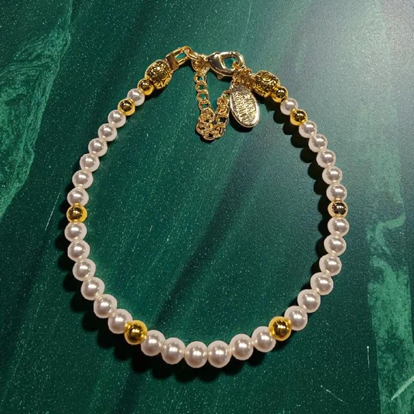 SALE!! 14K Gold-Filled Petite White Pearl Bracelet - Picture 2 of 4